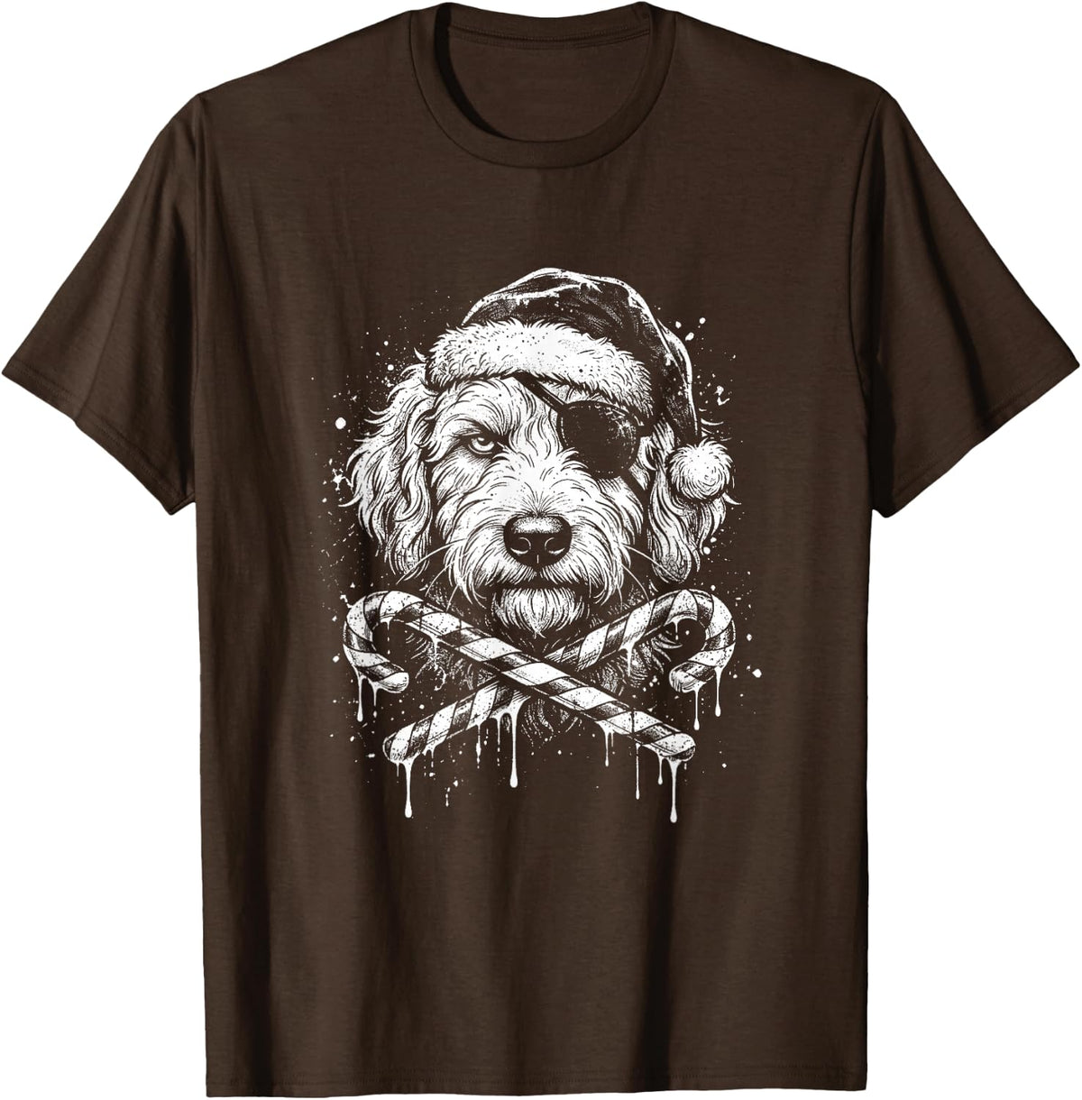 Goldendoodle Pirate Santa Candy Canes Crossed T-Shirt - Brown