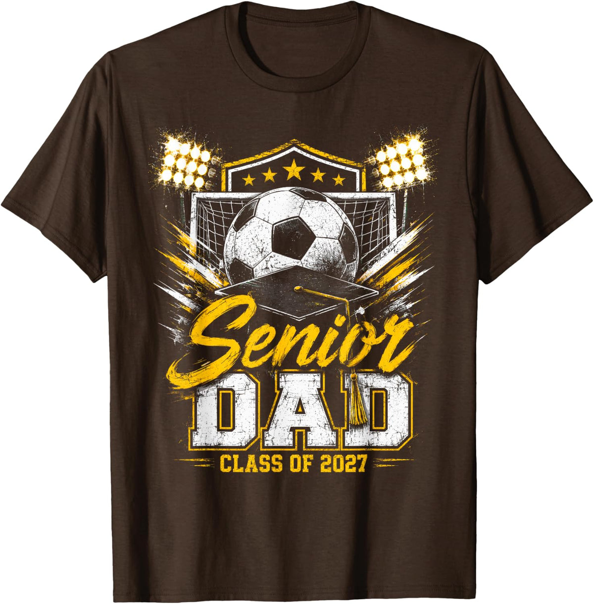 Senior Dad Class of 2027 Soccer Ball Graduation Vintage T-Shirt - Brown
