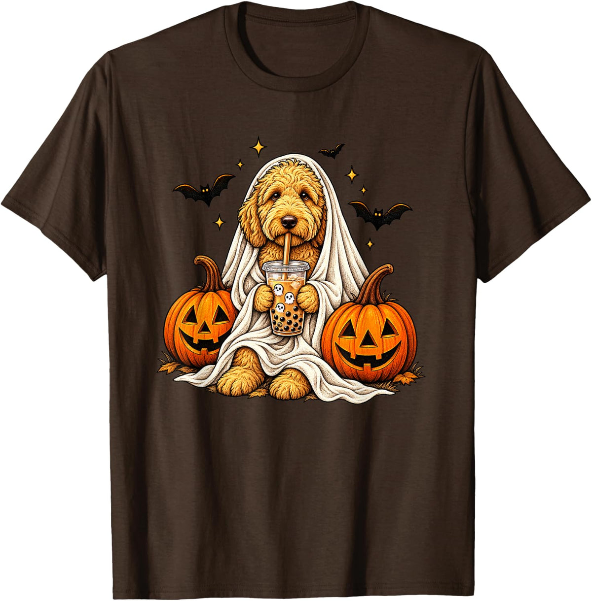 Cute Goldendoodle Ghost Halloween Dog Lover Humor T-Shirt - Brown