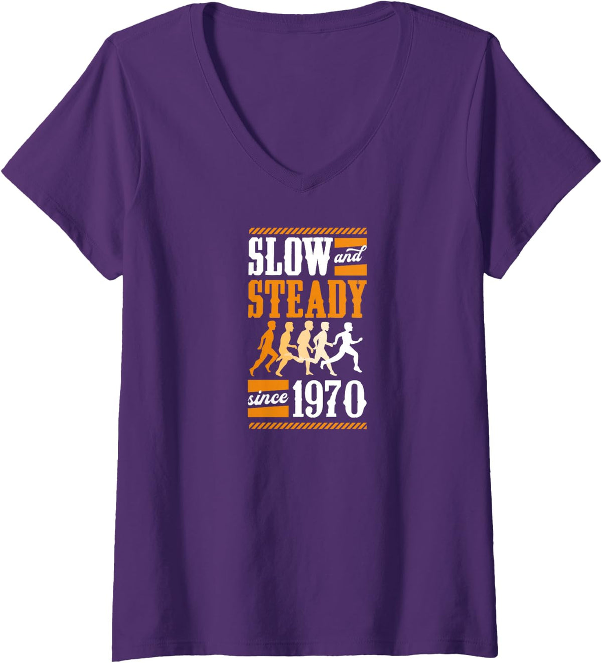 Women's Slow and Steady Since 1970 Birthday Year Cross Country V-Neck T-Shirt - Purple