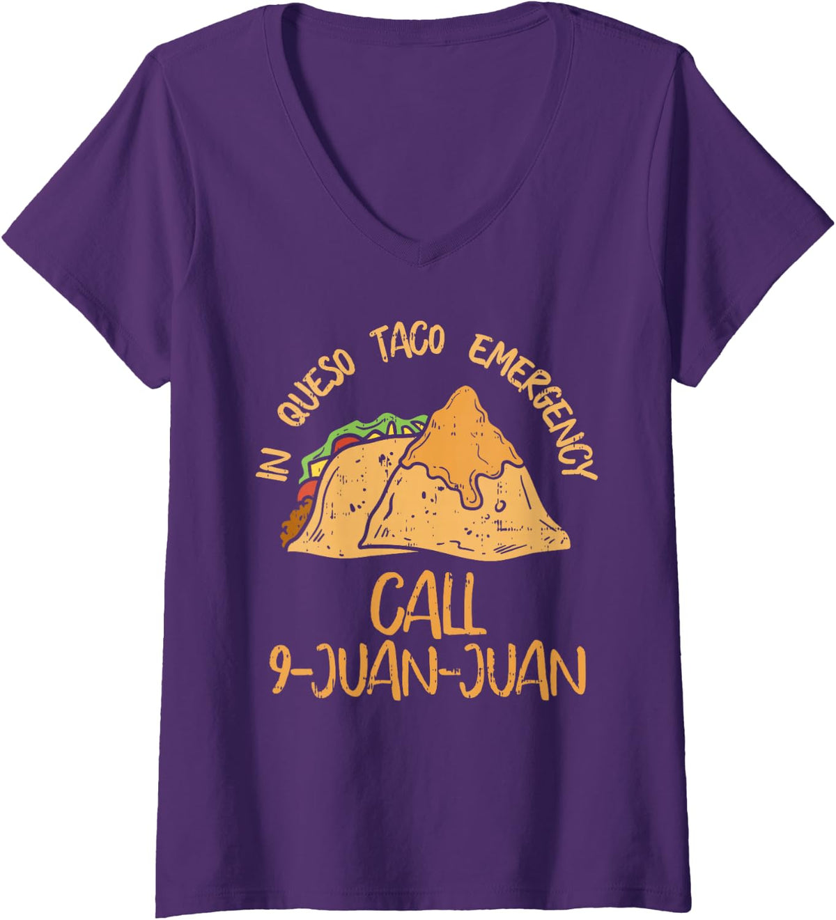 Womens In Queso Emergency Cinco De Mayo Taco Call 9 Juan Mexican V-Neck T-Shirt - Purple