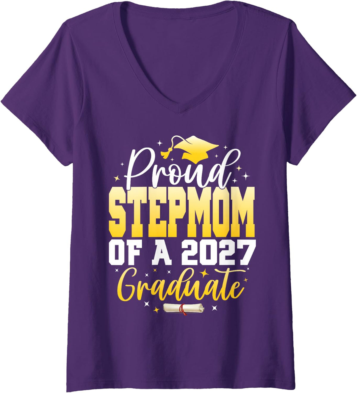 Women's Proud Stepmom of a Class of 2027 Graduate Senior Graduation V-Neck T-Shirt - Purple