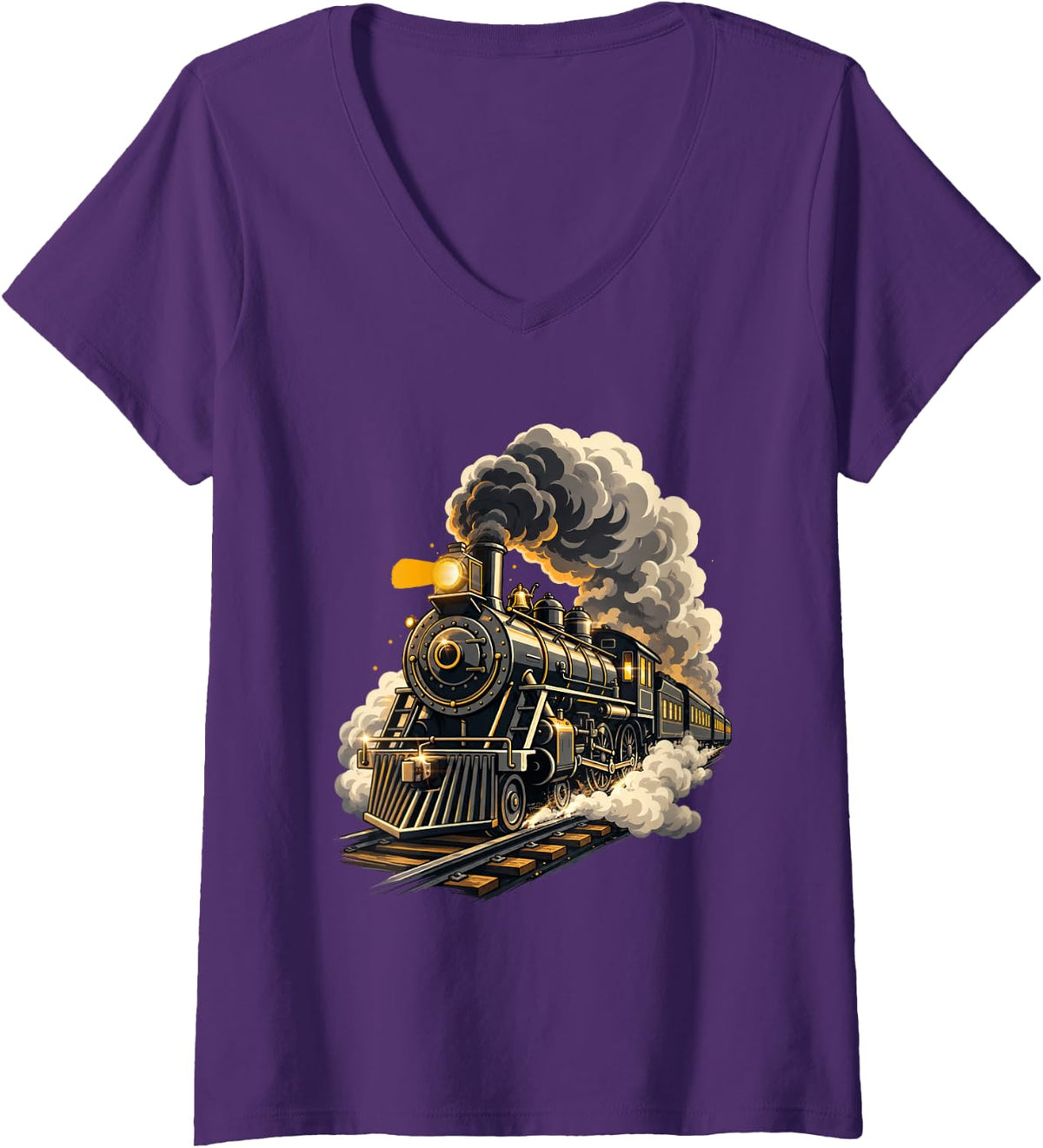 Women's Steam Engine Train - Train Lover Railroad Steam Locomotive V-Neck T-Shirt - Purple