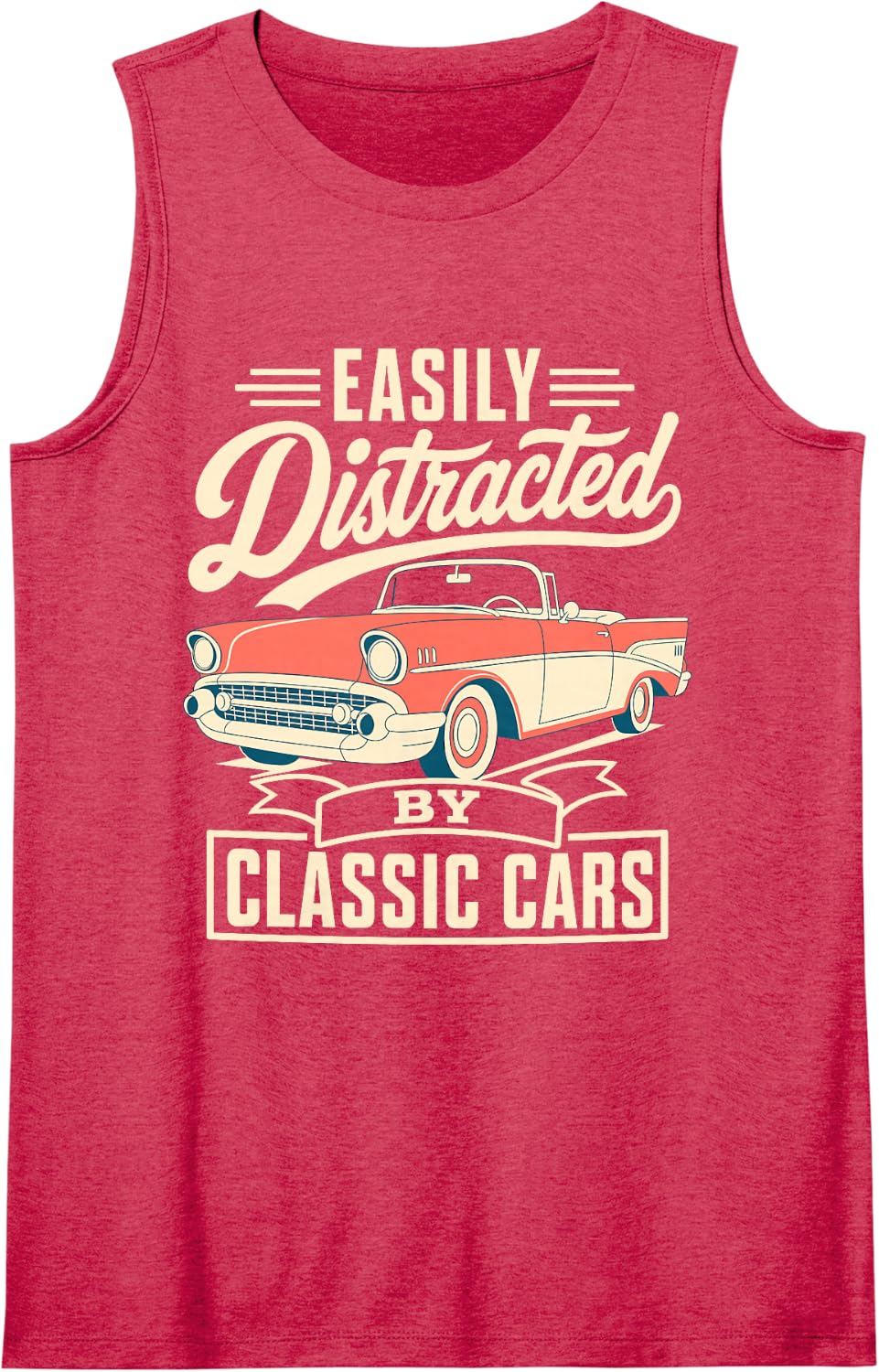 Easily Distracted by Classic Cars Car Guy Sleeveless Tank Top - Red