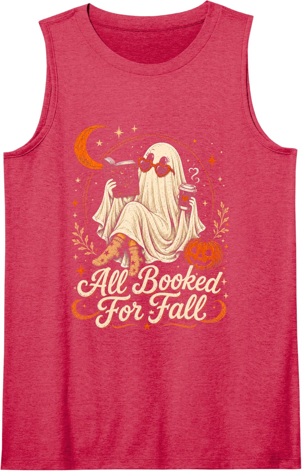 All Booked for Fall Books Coffee Ghost Autumn Reading Women Sleeveless Tank Top - Red