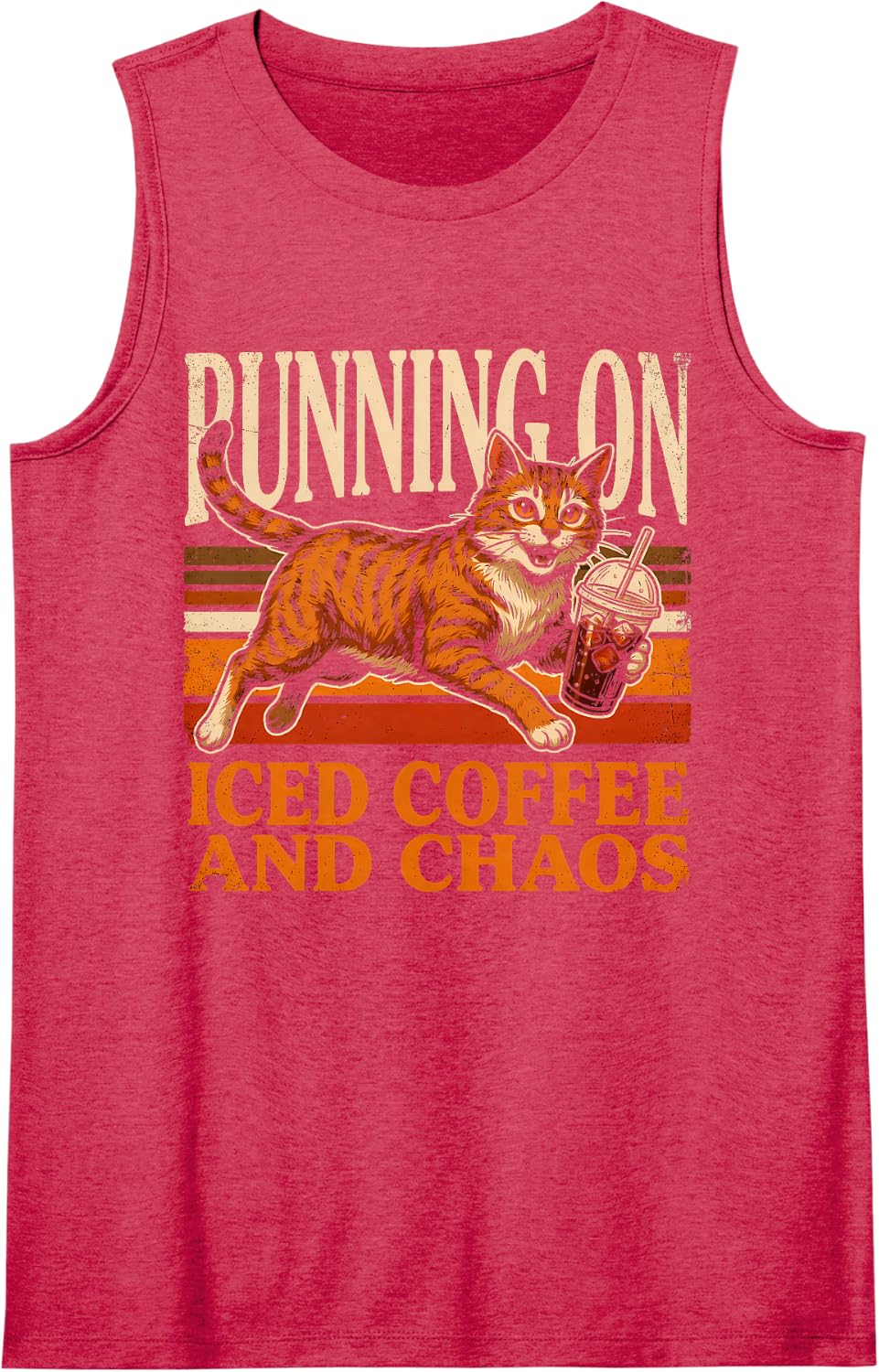 Running On Iced Coffee and Chaos Orange Cat Tank Top - Red