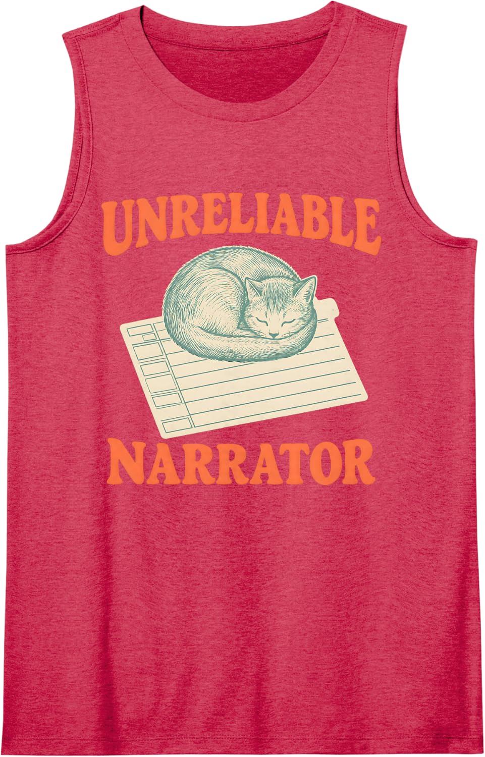 Unreliable Narrator Library Card Cat Book Lover Sleeveless Tank Top - Red