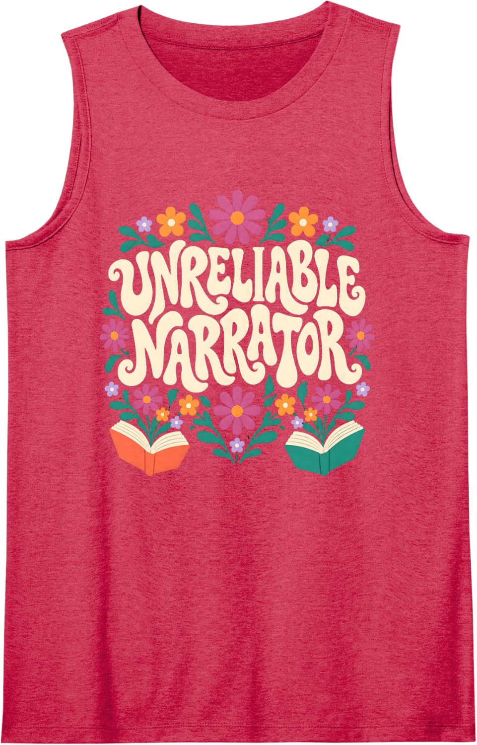 Unreliable Narrator Bookish Reader Flowers Books Sleeveless Tank Top - Red