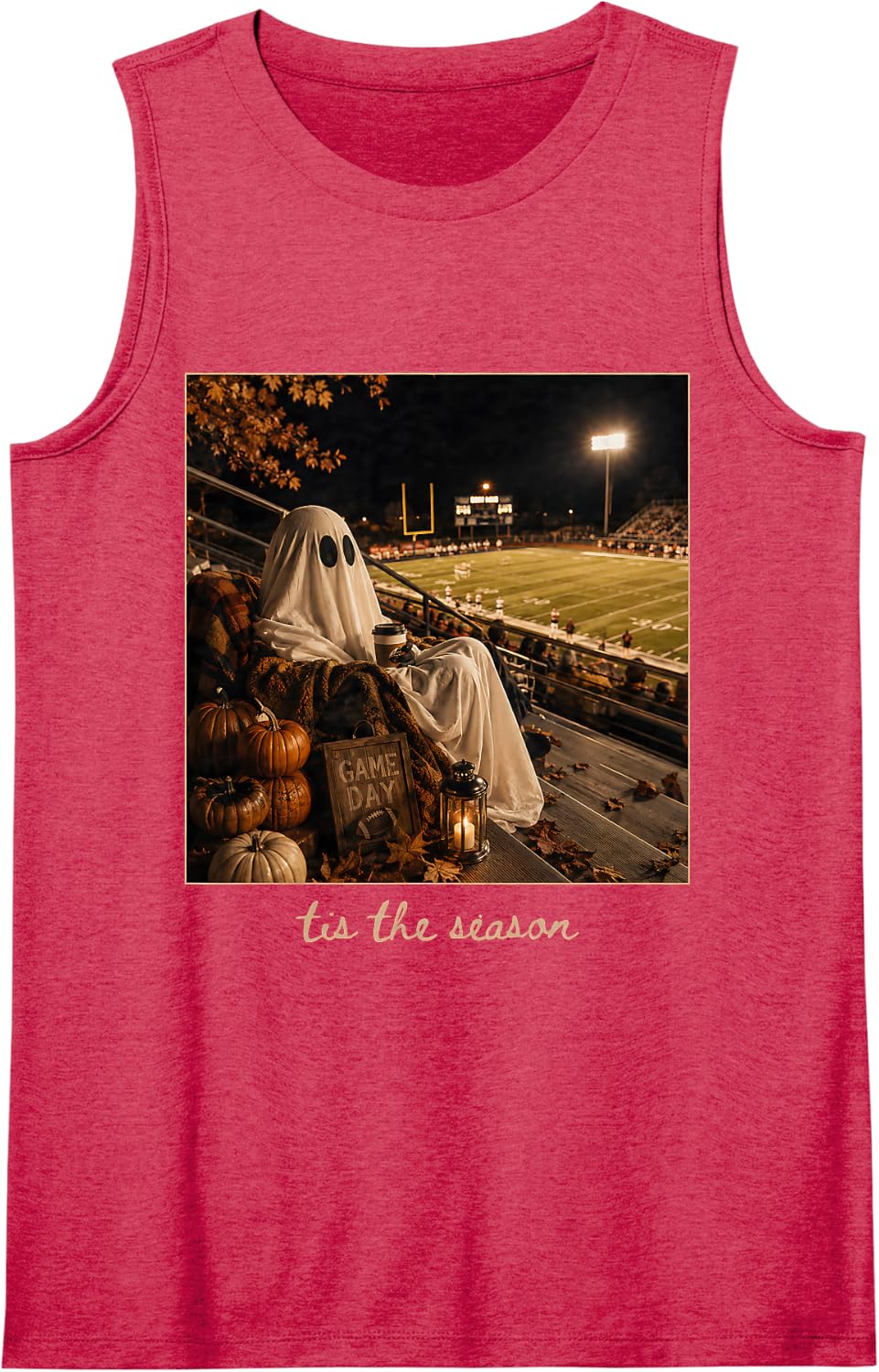 Halloween Football Ghost 'Tis the Season Gift for Fall Sleeveless Tank Top - Red