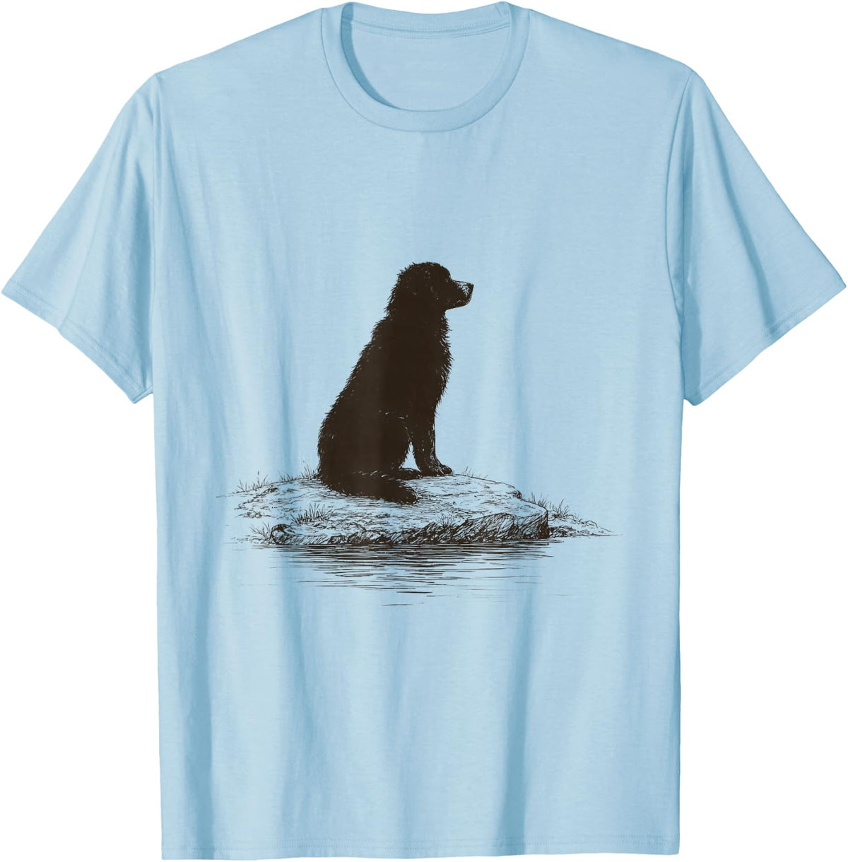 Vintage Bernese Mountain Dog Lake Ink Drawing Berner T-Shirt - Baby Blue