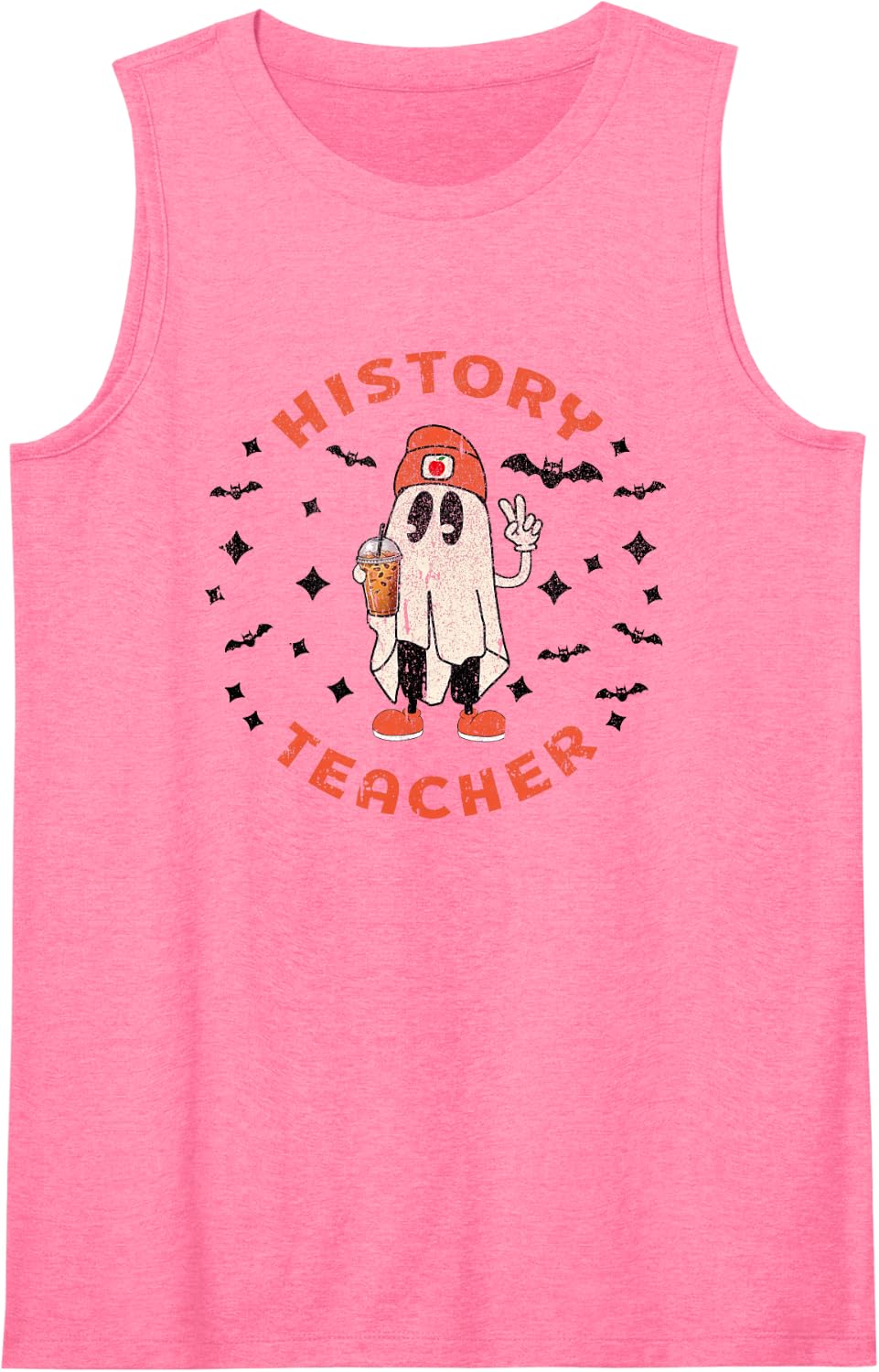 History Teacher Halloween Funny Spooky Ghost Fall Men Women Sleeveless Tank Top - Pink