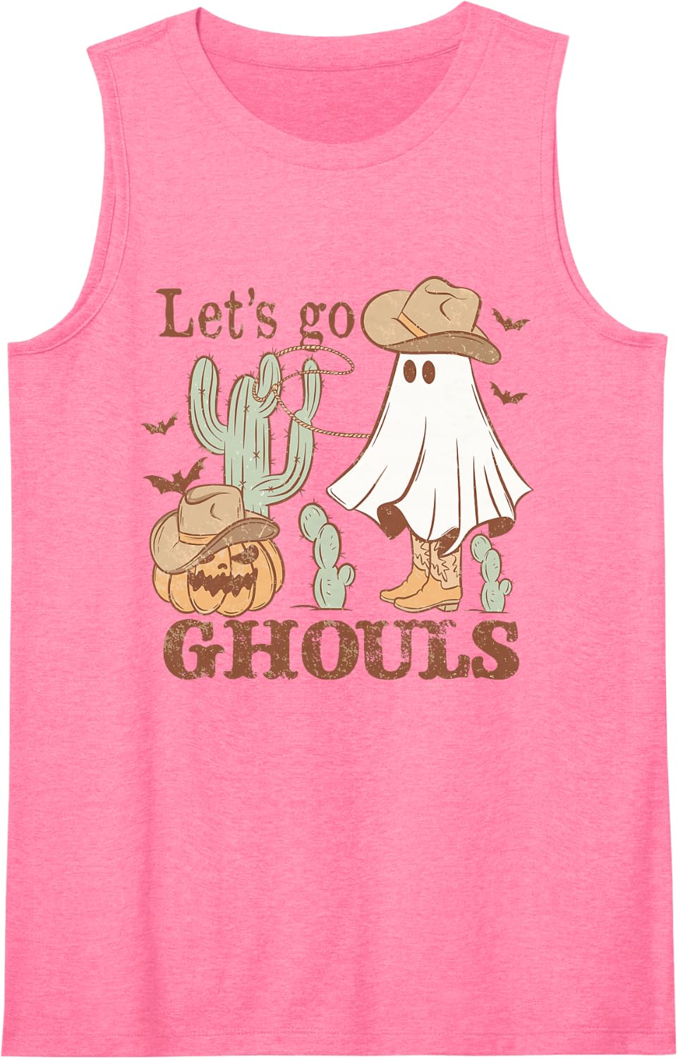 Ghul Ghost Cowboy Hat Lasso Rodeo Halloween Sleeveless Tank Top - Pink