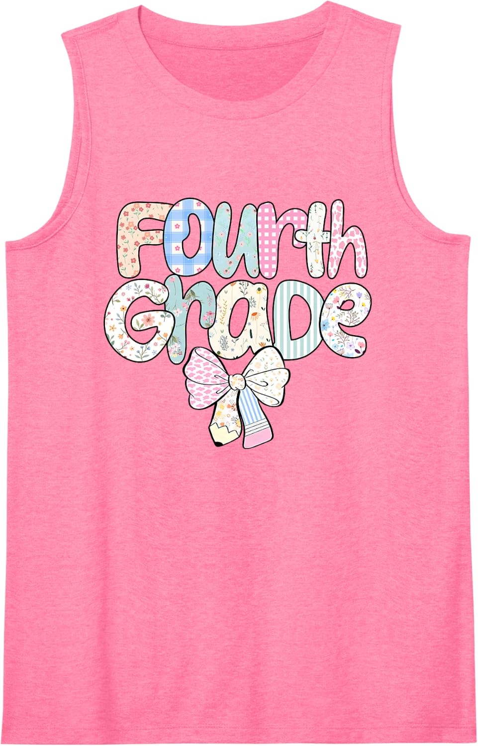 Preppy Coquette Bow Back to School Teachers Kid from Fourth Grade Sleeveless Tank Top - Pink