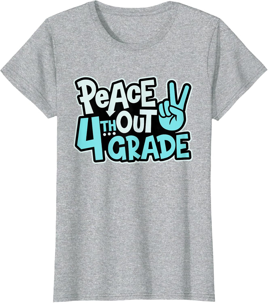 Peace Out 4th Grade Last Day of School T-Shirt Fourth Grade Graduation Tee Kids Boys Girls - Heather Grey