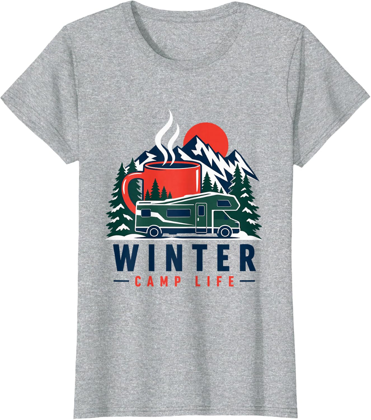 Winter Camp Life Mug and Van Print T-Shirt - Heather Grey