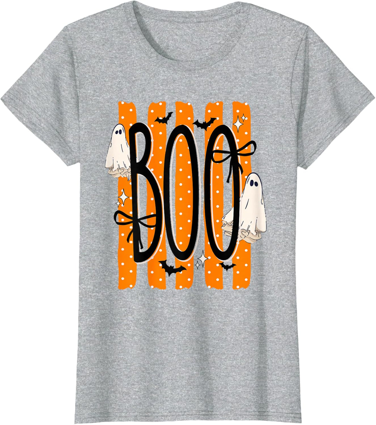 Boo Striped Halloween Ghost Trendy Fall Retro Spooky Season T-Shirt - Heather Grey