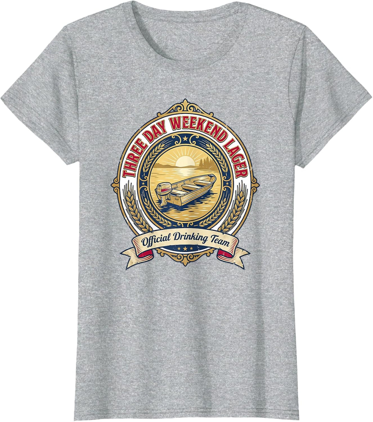 3 Day Weekend Lager Drinking Team Beer Label Style T-Shirt - Heather Grey