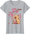 Cute Capybara Kawaii Anime Drinking Bubble Tea Sakura Japan Tee T-Shirt - Heather Grey