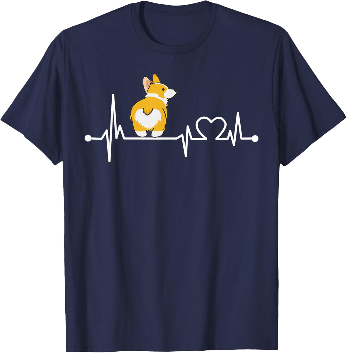 Corgi Heartbeat T-Shirt Funny Pet Cool Lover Gift - Navy Blue