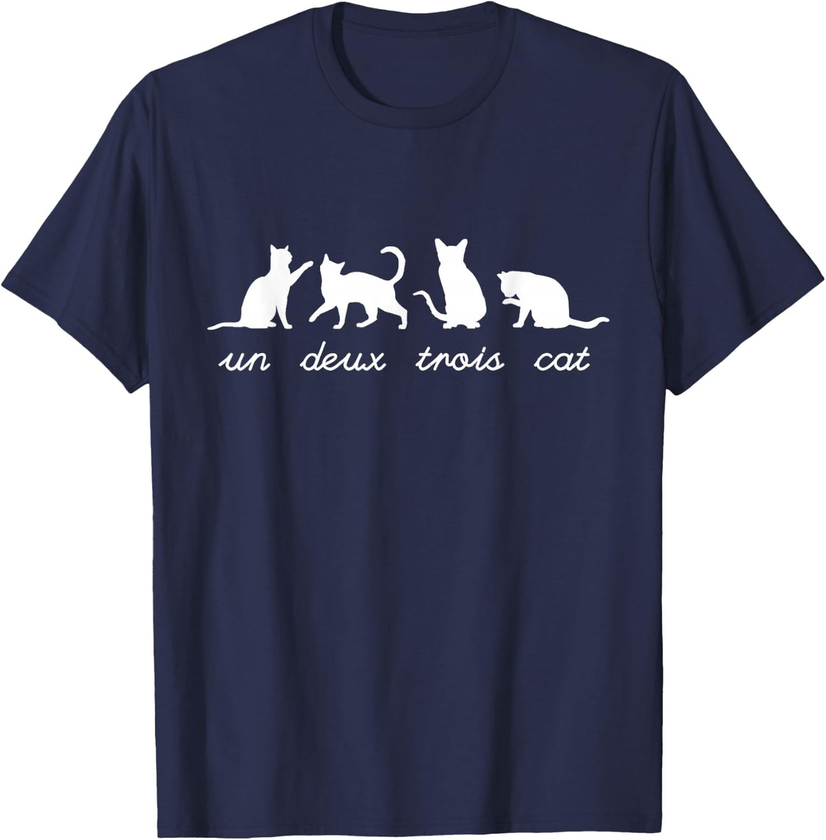 Un Deux Trois Cat Cute Funny French Word Game T-Shirt - Navy Blue