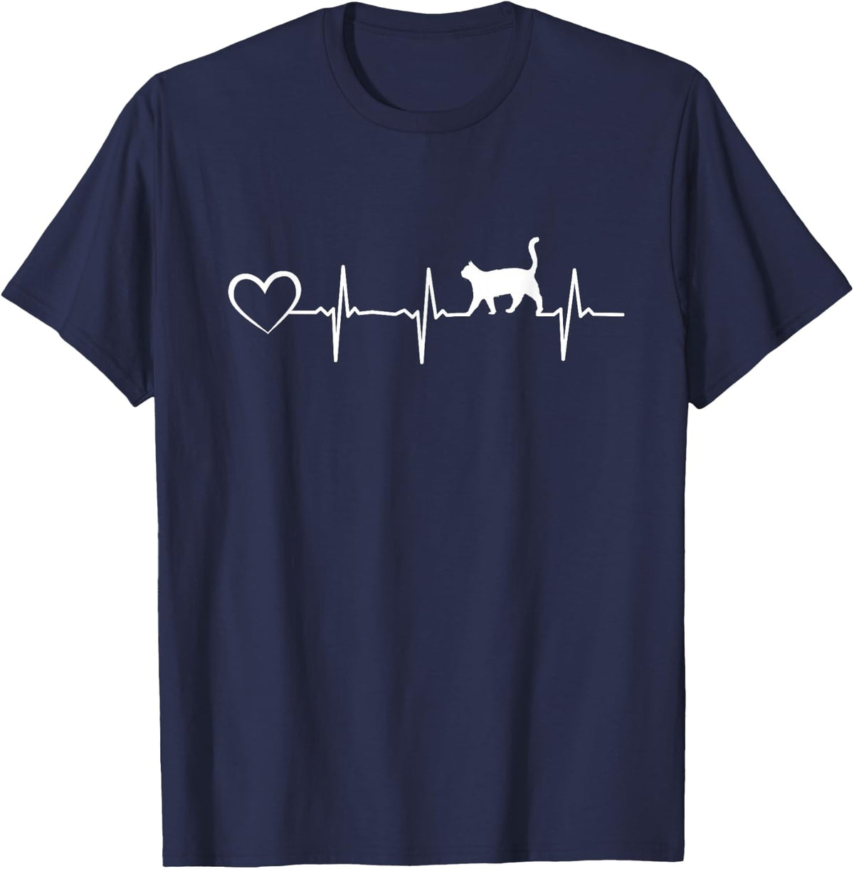 Cat Heartbeat Heart - Cat Puppy Cats Hearts Baby Cat Owner T-Shirt - Navy Blue