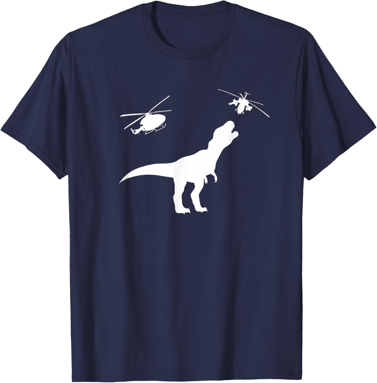Funny t rex fighting helicopters dinosaur T-Shirt - Navy Blue