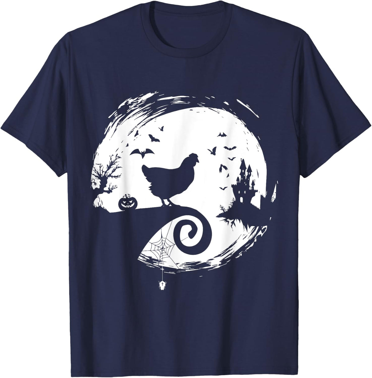 Chicken Halloween Costume Moon Silhouette Creepy Horror T-Shirt Tee - Navy Blue