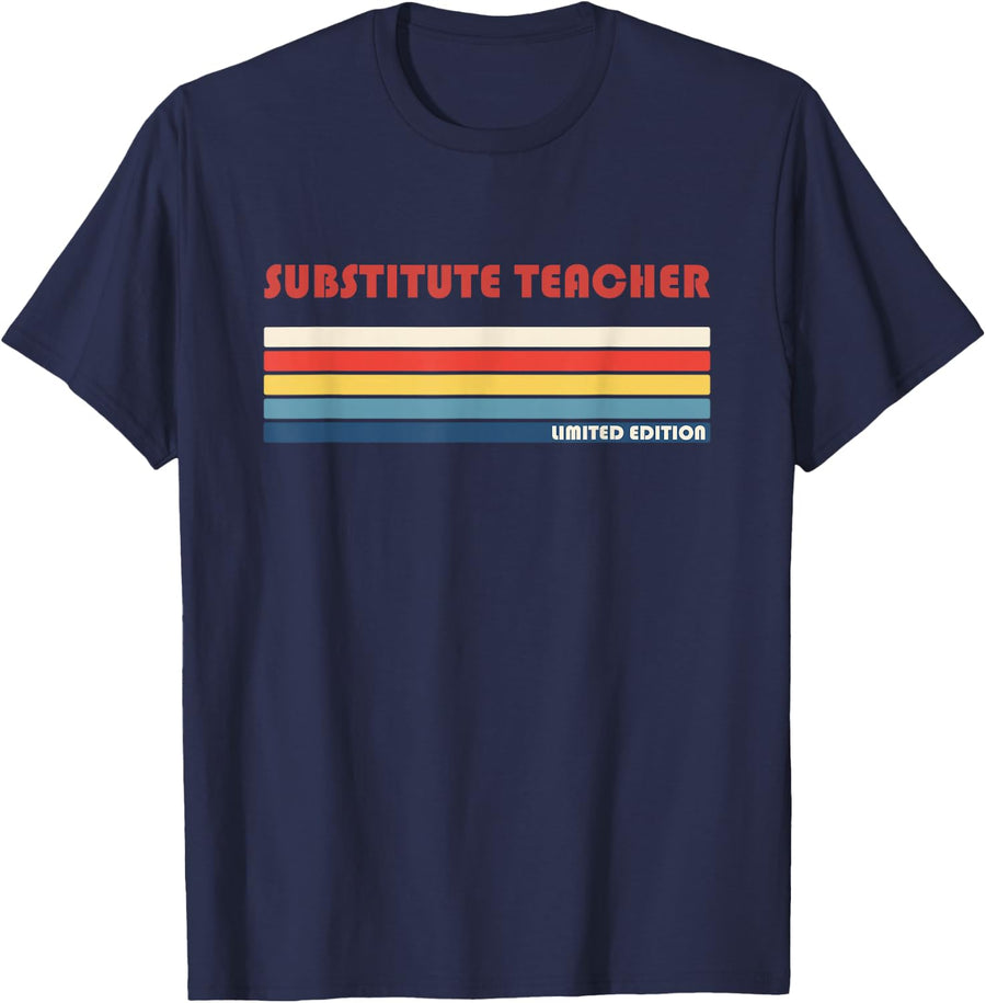 Substitute Teacher Educator Schoolretro Vintage T-Shirt - Navy Blue
