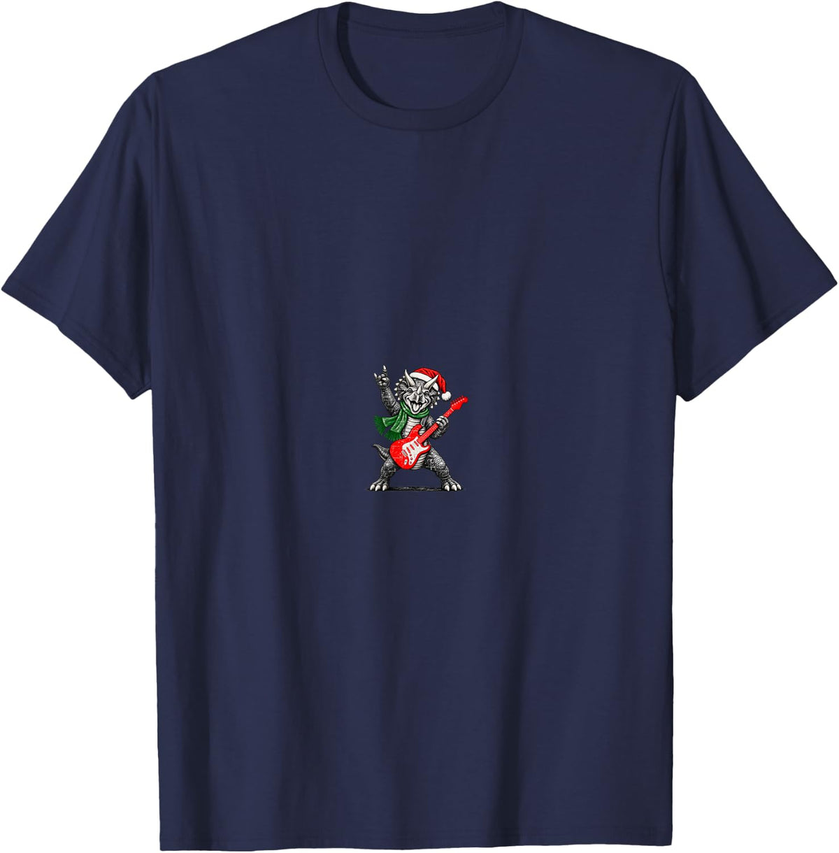 Vintage Dinosaurs Rock Playing Guitar Funny Christmas T-Shirt - Navy Blue