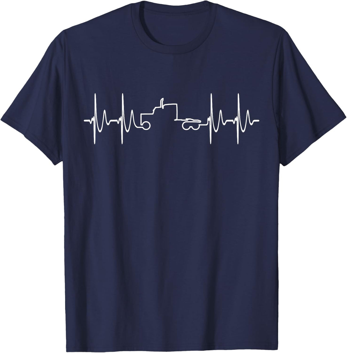 Truck Driver Heartbeat Pulse Highway Road Life Art T-Shirt - Navy Blue
