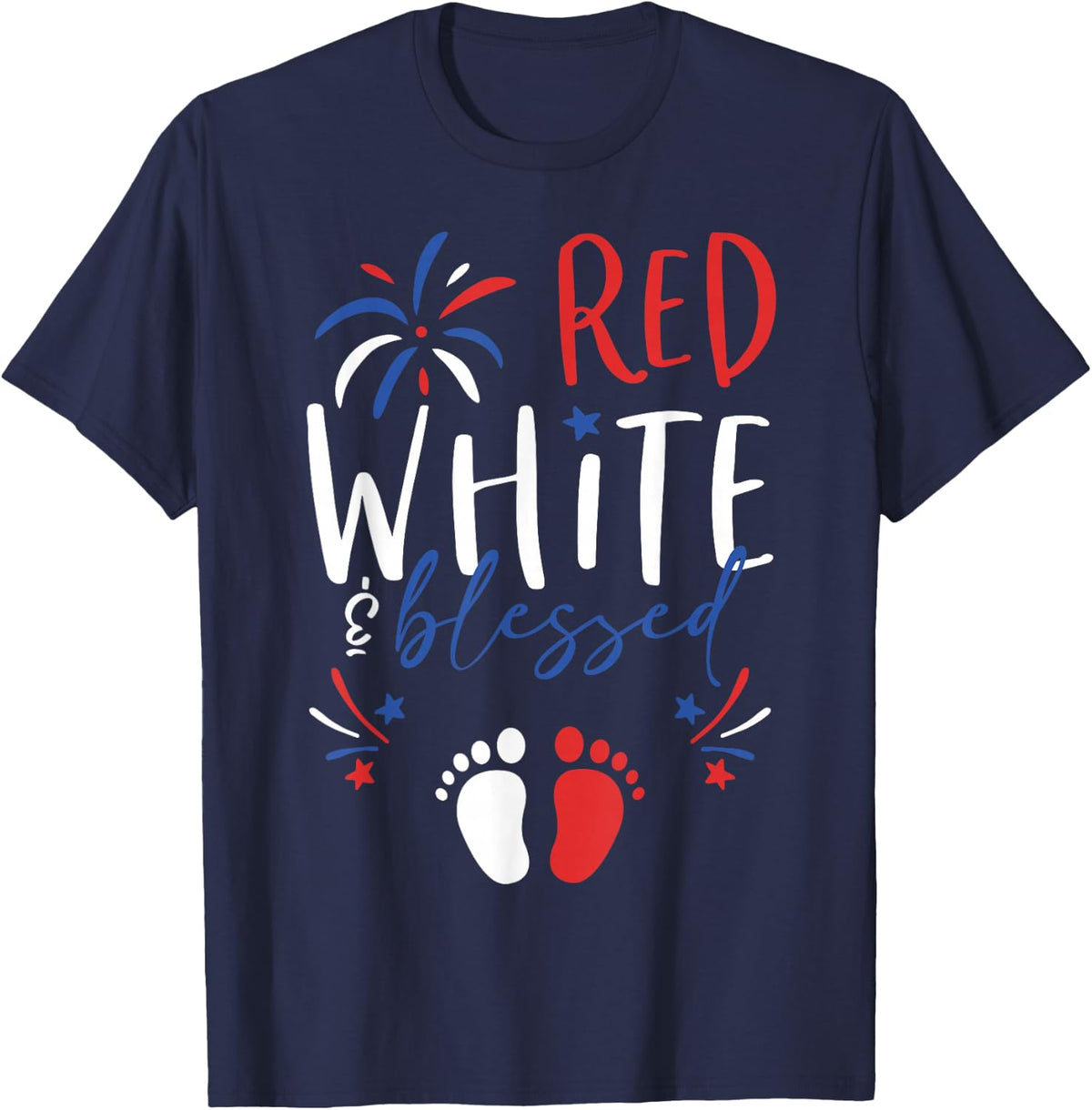 4th of July Pregnancy Women Dress Cute Patriotic Baby Reveal T-Shirt - Navy Blue