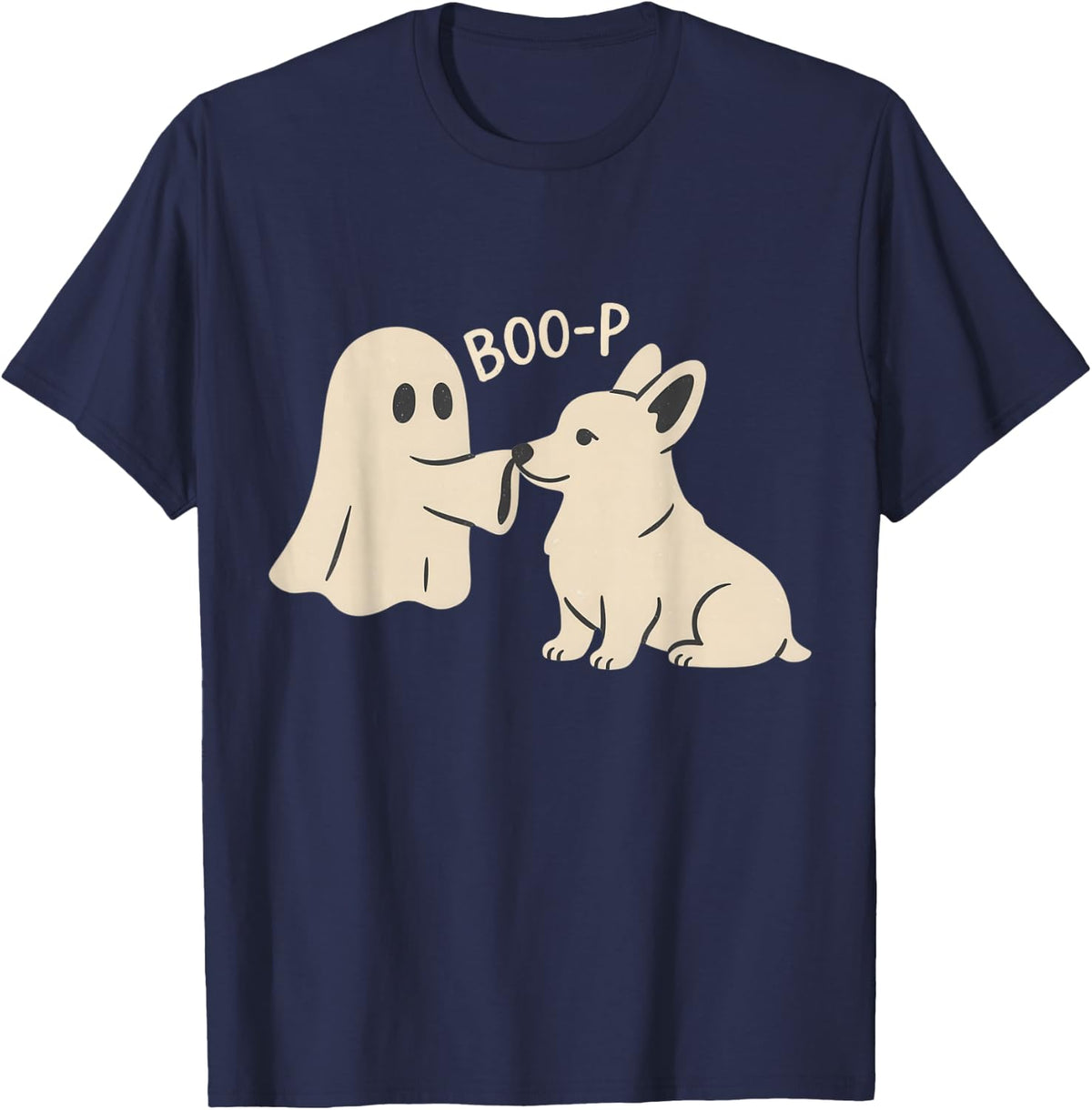 Cute Pembroke Welsh Corgi Ghost Boo-P Funny Halloween T-Shirt - Navy Blue