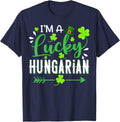 I'm a Lucky Hungarian Shamrock Top Hat St Patrick's Day Gift T-Shirt - Navy Blue