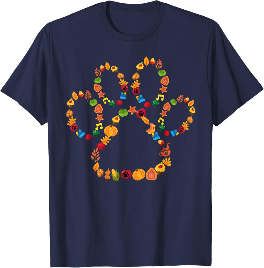 VP6d Cute Dog Paw Pumpkin Fall Autumn Thanksgiving Dog Mom T-Shirt - Navy Blue