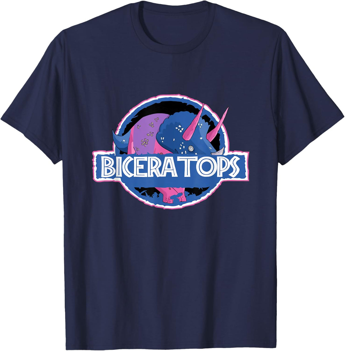 Biceratops Bisexual Ceratops Dinosaur LGBT Pride T-Shirt - Navy Blue