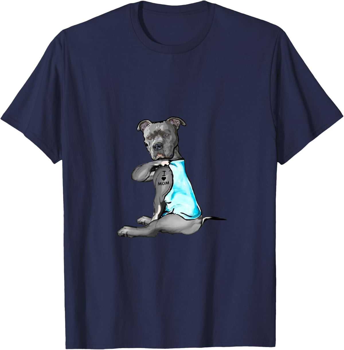 Funny Women Gifts Dog Pitbull I Love Mom Tattoo Gift T-Shirt - Navy Blue