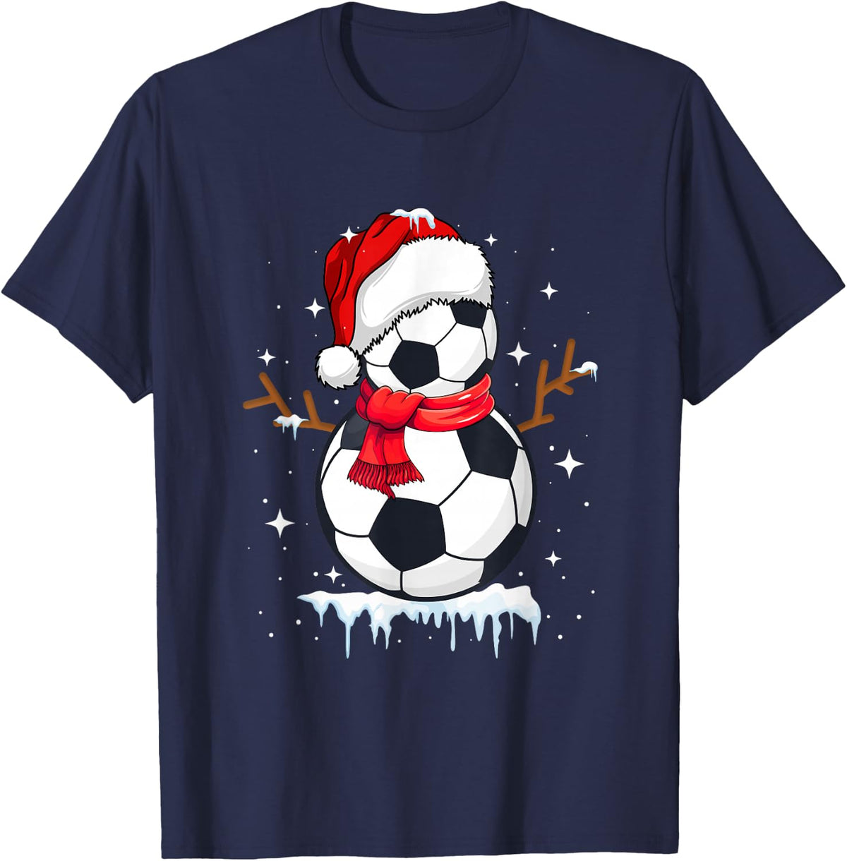 Soccer Snowman Apparel, Funny Santa Christmas Men Boys Kids T-Shirt - Navy Blue