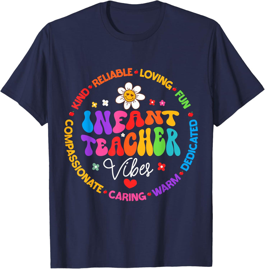 Infant Teacher Vibes Matching Funny Back To School Squad T-Shirt - Navy Blue