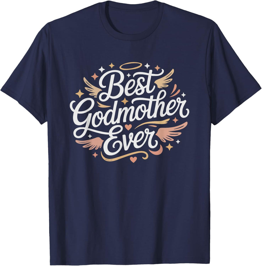 Best Godmother Ever God Mom Identity Sweet Badge Greatest T-Shirt - Navy Blue