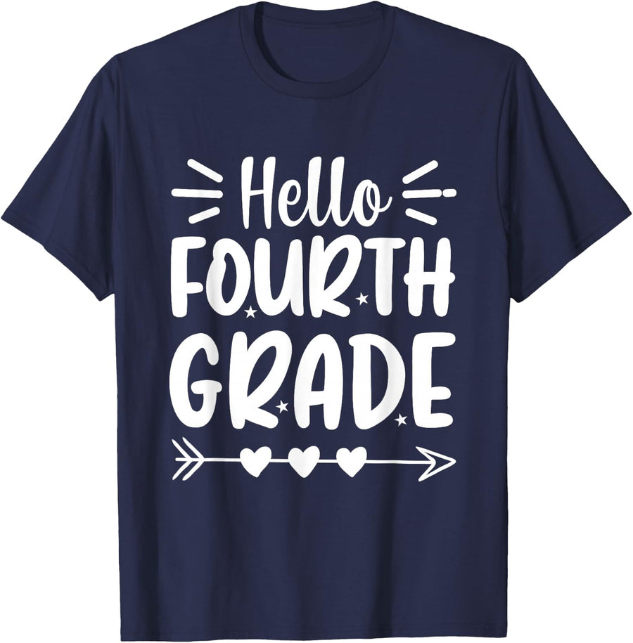 Hello Fourth Grade Student Teacher Cute Back to School T-Shirt - Navy Blue