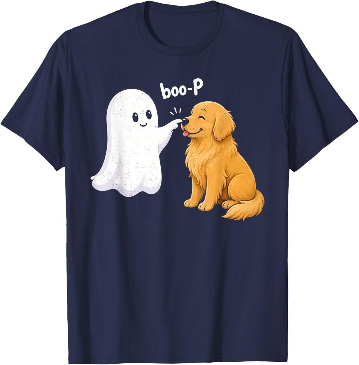 Halloween Boo-P Ghost Golden Retriever Funny Dog Lover T-Shirt - Navy Blue