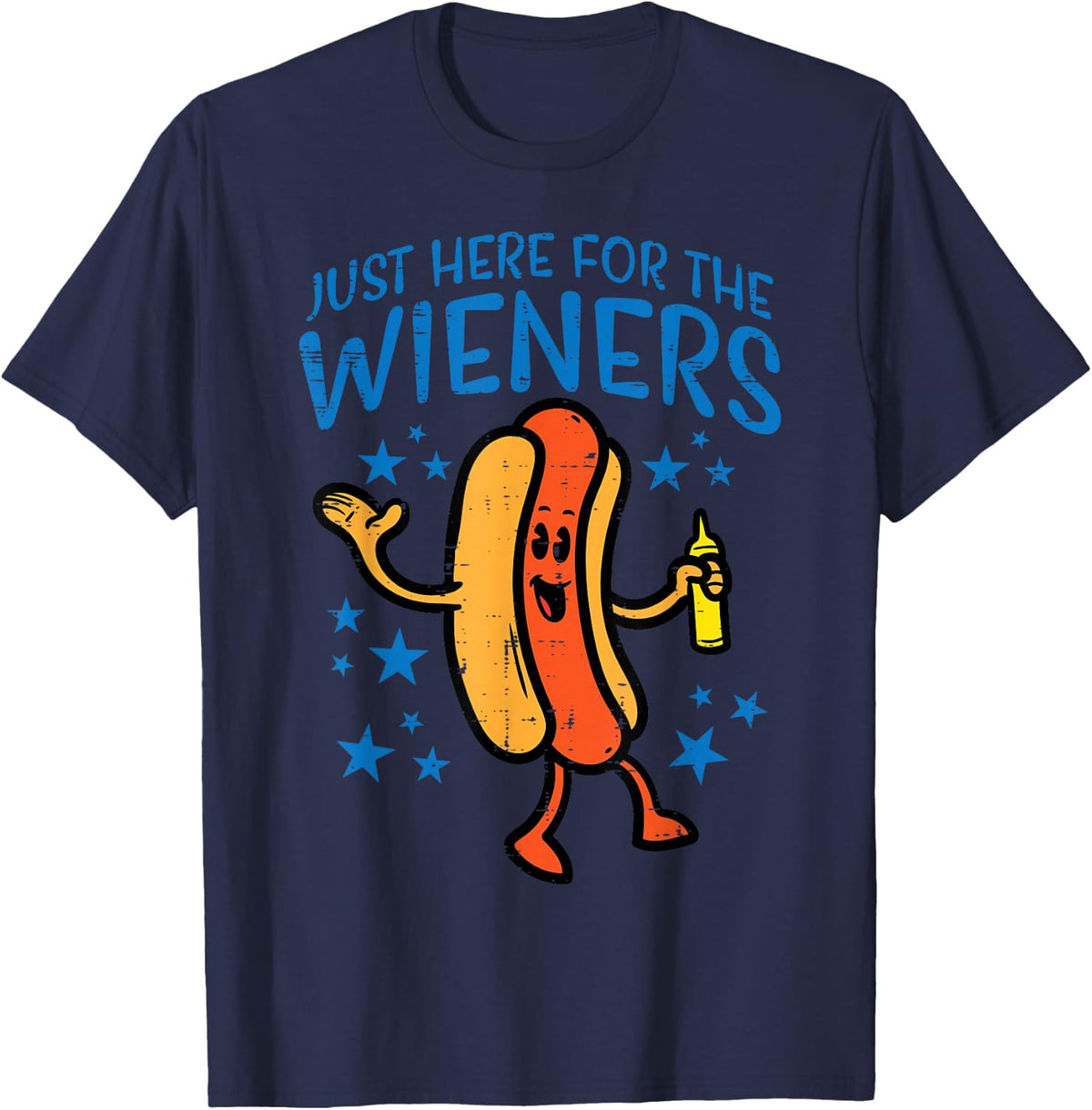 4th Of July Here For Wieners Patriotic Hotdog Men Women Kids T-Shirt - Navy Blue