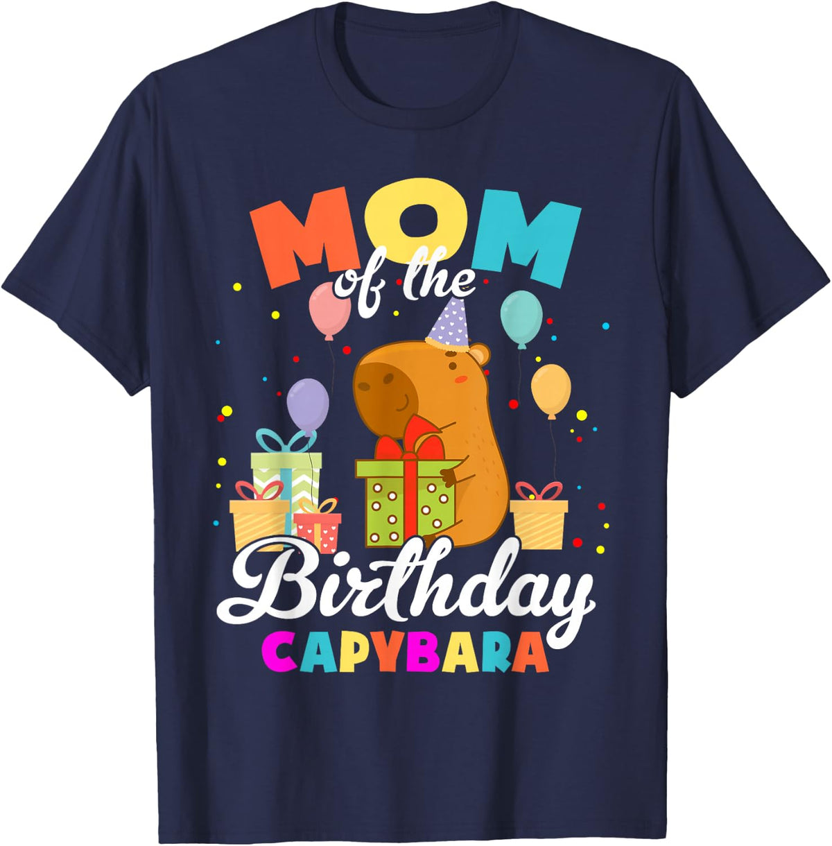 Mom Of The Birthday Capybara Family Party T-Shirt - Navy Blue