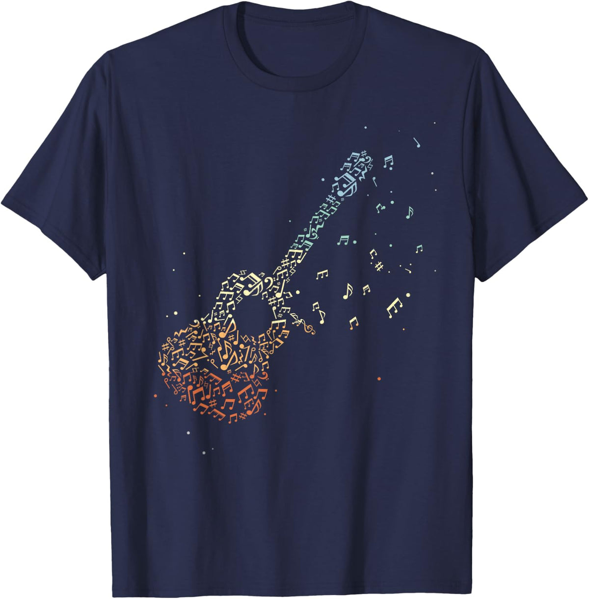 Guitar Men Music Notes Guitarist Musician T-Shirt - Navy Blue