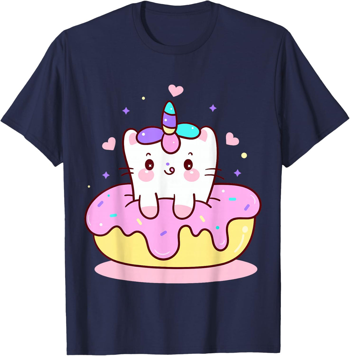 Unicorn Kitty Cat Kitten on Donut Girl Boy Kids Youth Child T-Shirt - Navy Blue