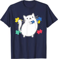 Jigsaw Puzzle Cat Autism Puzzler Cute Kids T-Shirt - Navy Blue