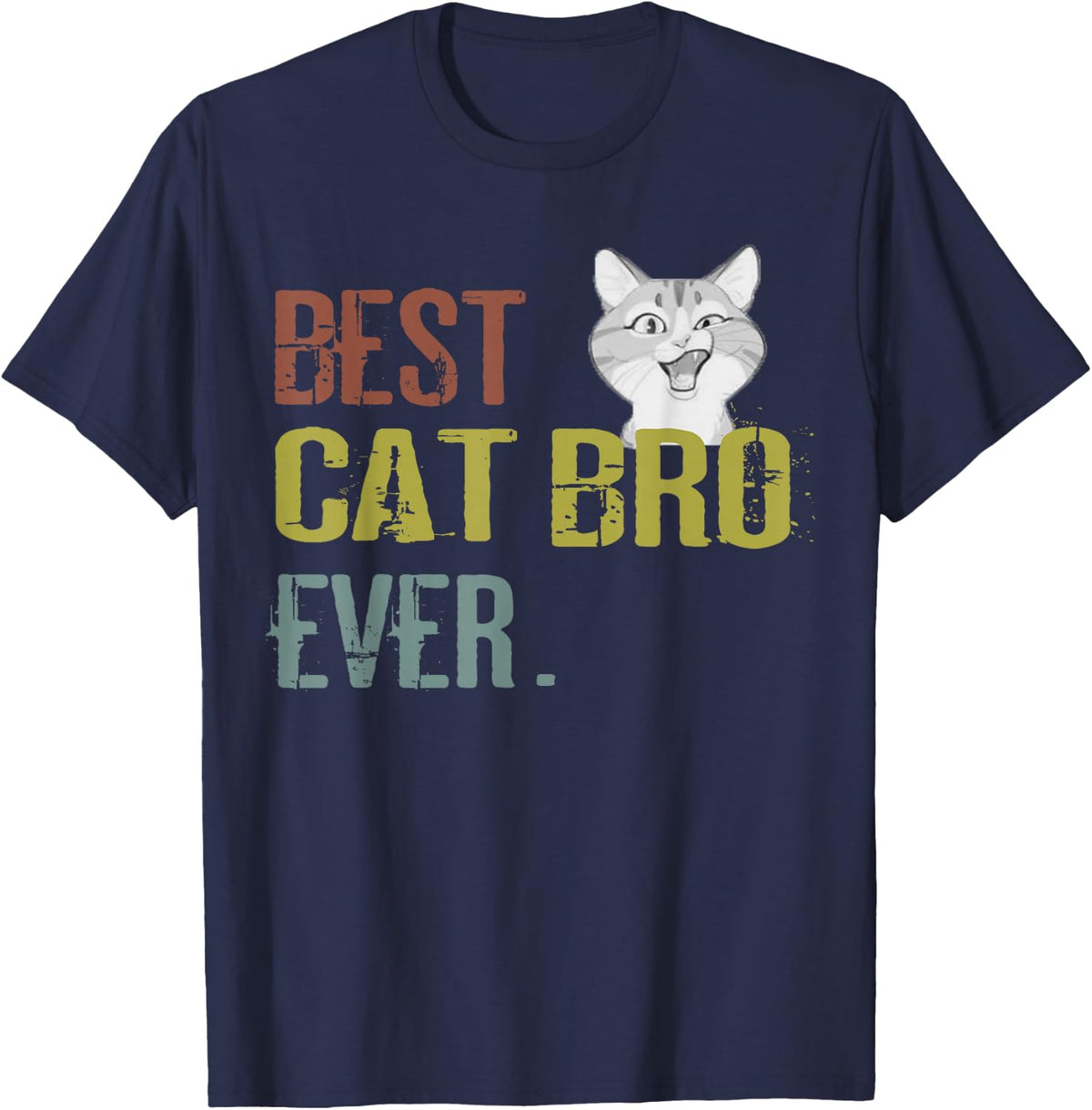 Vintage Best Cat bro Ever TShirt brother birthday Shirt T-Shirt - Navy Blue