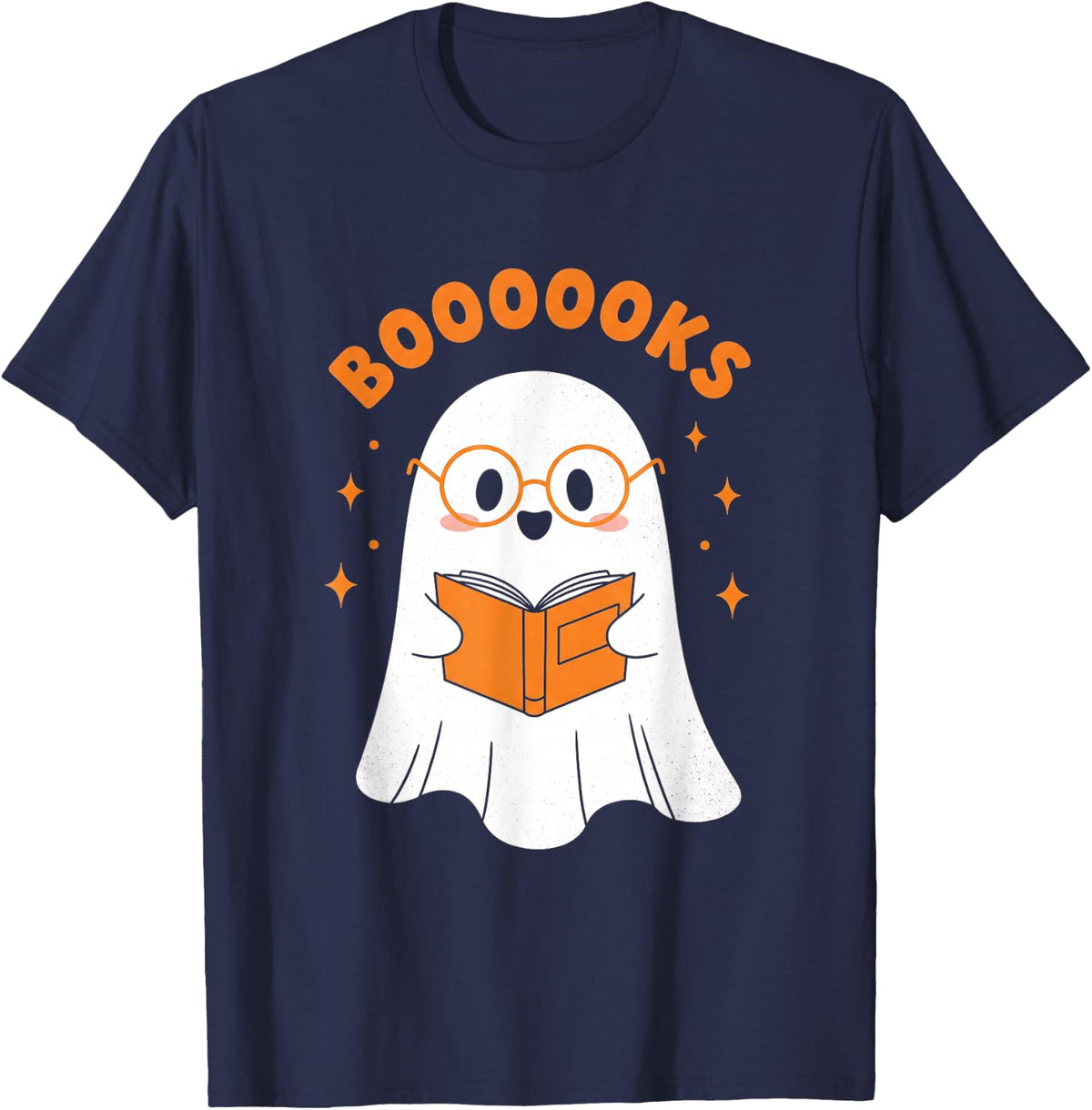 Boooooks Cute Ghost Reading Halloween Book Lover Funny T-Shirt - Navy Blue