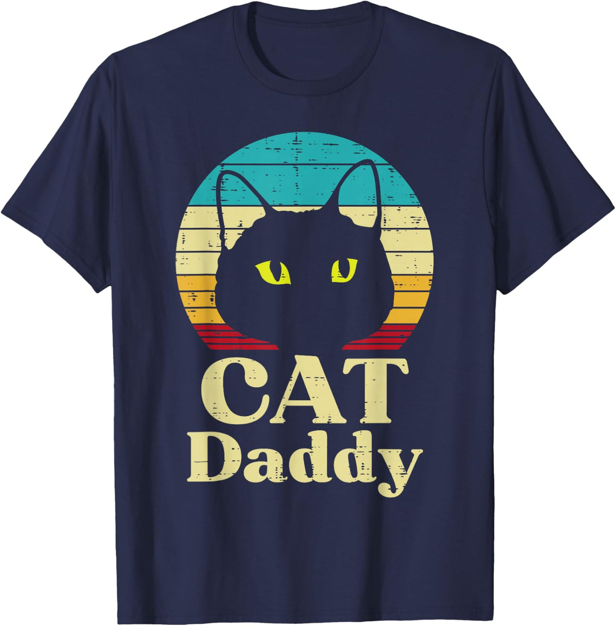 Cat Daddy Sunset Retro Fathers Day Pet Owner Dad Papa Men T-Shirt - Navy Blue