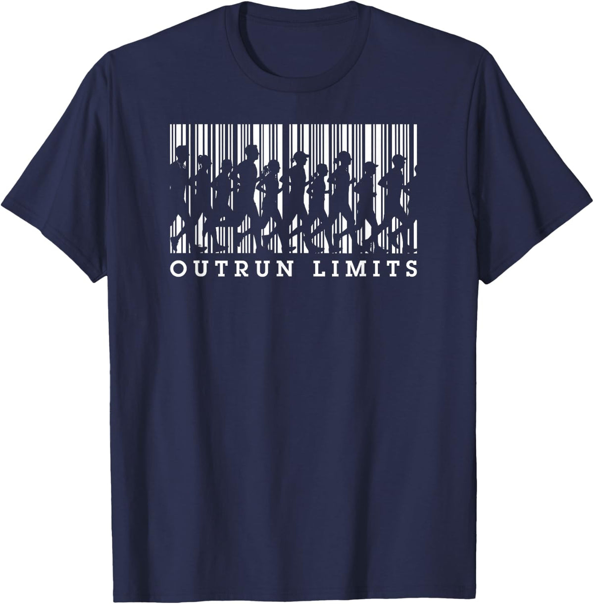 Runner Running Barcode Funny Outrun Limits Run Marathon T-Shirt - Navy Blue
